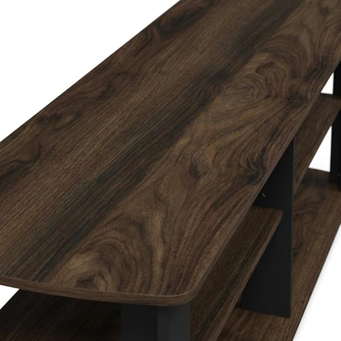 Furnifact Walnut and Black TV Stand, Entertainment Center with Spacious Surface, Multiple compartments for Electronics and Accessories