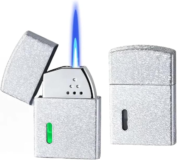 Smart Butane Torch Lighter with 4 Ignition Methods, Voice Activated Windproof Lighter, Straight Jet Blue Flame Refillable Lighters for Candles, Camping (Fuel Not Included) (Silver)