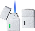 Smart Butane Torch Lighter with 4 Ignition Methods, Voice Activated Windproof Lighter, Straight Jet Blue Flame Refillable Lighters for Candles, Camping (Fuel Not Included) (Silver)