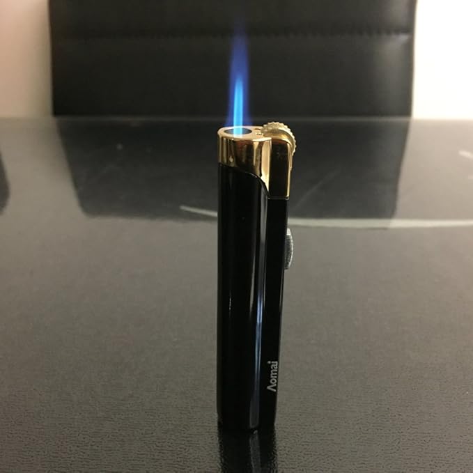 5 Pack Butane Refillable Torch Lighter Portable Metal Lighter with Fuel Visible Tank Lockable Flame No Gas(Black)
