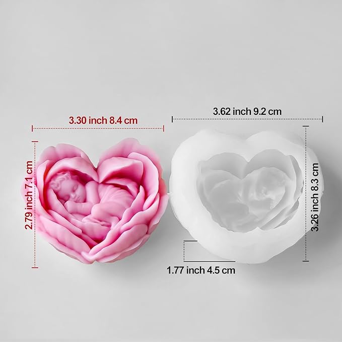 Heart Candle Molds, Angel Baby in Flower Silicone Molds for Candle Making, DIY Flower Soap Aromatherapy Wax Plaster Resin Casting for Home Decor Mother's Gift Baby Shower