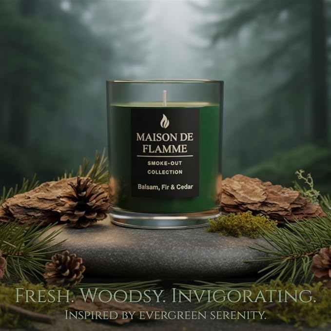 Smoke Odor Eliminating Candle – Balsam Fir & Cedar Soy Wax Candle for Kitchen, Apartment & Home Smells, Long Lasting Odor Neutralizing Scented Candle, 150g / 5.3 oz – Maison De Flamme