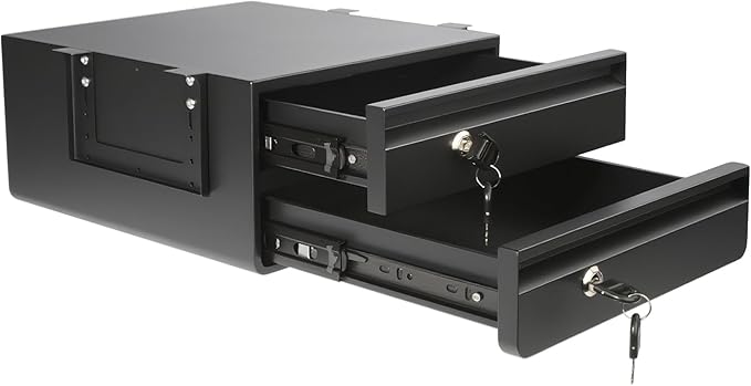 14.17" D Double Under Desk Drawer,Under Desk Pull out Storage Organizer with Lock and Keys,Adjustable Height, Metal Storage Drawer with Slide Extension Mounted Under Flat Wooden Table or Workbench