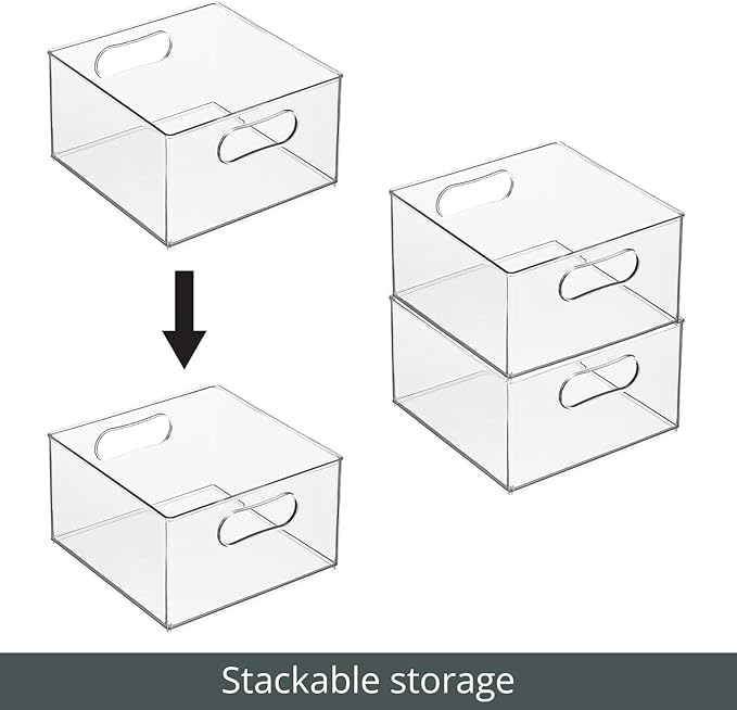 mDesign Deep Plastic Stackable Storage Organizer Container Bin, Hallway, Bedroom, Linen, Coat, and Entryway Closet Organization - Holds Clothing, Blankets, Accessories - Ligne Collection - Clear
