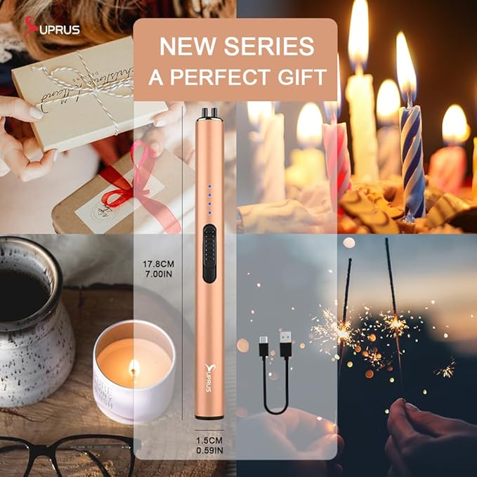 SUPRUS Electric Arc Windproof Flameless USB Rechargeable Lighter with Safety Lock for Candle (Peach Fuzz, 3 Packs)