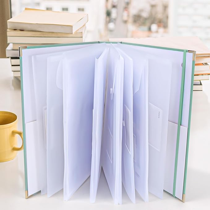 XKDOUS Document Organizer with Gold-Foiled Hardcover, 9 Pockets & Labels 3 Ring Binder for Important Papers End of Life Planner Expanding File Storage Accordion Folio Folders