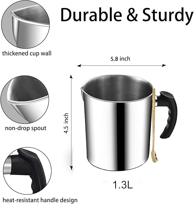 Harnico Candle Making Kit with Candle Wax Melter 1300ML Melting Pot 304 Stainless Steel Candle Pouring Pot for Melting Wax, Including 100pcs Candle Wicks, Mixing Spoon, Center Devices, Wick Sticker