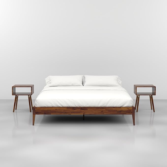 Bme Dinkee King Size Bed Frame, 15 Inch High Platform, Modern Minimalist Style, Durable Wood Slat, Easy Assembly, No Box Spring Required, Chocolate Finish