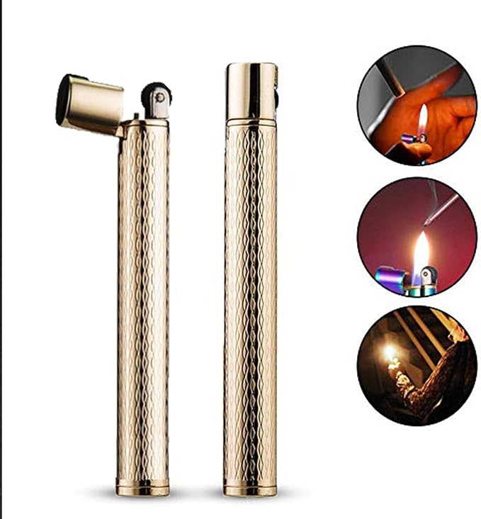 Lighter Cigarette Shaped Butane Refillable Fire Starter with Back-up Flints Gifts for Men Women Lady (Excluding Butane) (Golden)