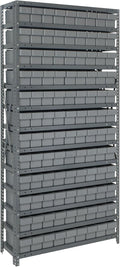 Quantum Storage Systems 1875-604GY Solid Heavy Duty 13 Shelves 108 Super Tuff Euro Gray Bins 75" H x 36" W x 18" D