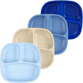 Re-Play Toddler Plates with Dividers - Deep-Walled 3 Compartments Divided Plates for Kids - Dishwasher & Microwave Safe - Made in USA - Set of 4-7.37" x 7.37" x 1.25" - Cool Blues