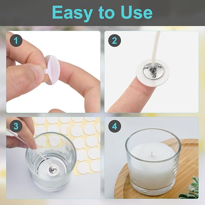 2400PCS Candle Wicks for Candle Making, Candle Wick Stickers, Heat Resistance Double-Sided Stickers with The Little ”Tail “, Stickers for Candle Making