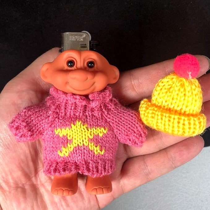 HUMWE 2 Pack Cute Troll Dolls Lighter Case Silicone Funny Mini Dolls Lighter Sleeve with Sweater &Hat for 3.2in Regular Lighter (Lighter not Included) (Pink & White)