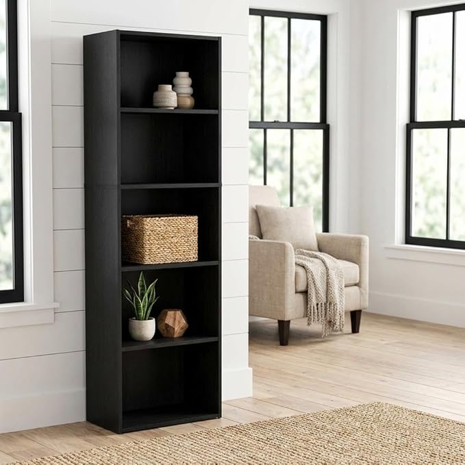 Furnifact Blackwood Bookcase with Durable Wooden Shelves, Modern Design, Sturdy Wood Construction for Home Office, Living Room, Stylish Storage