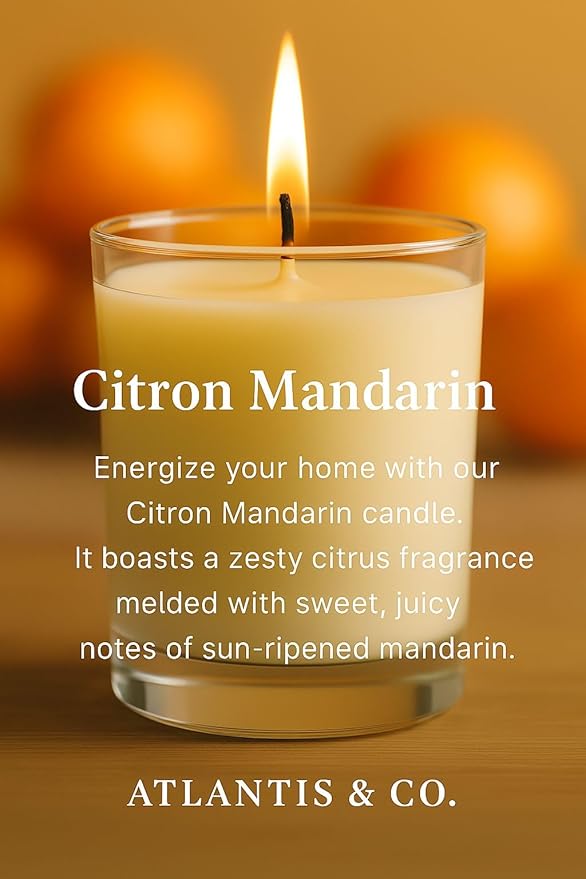 Citron Mandarin Scented Candle, 8oz Jar with Long-Lasting Burn, Giftable, Holidays,Birthdays