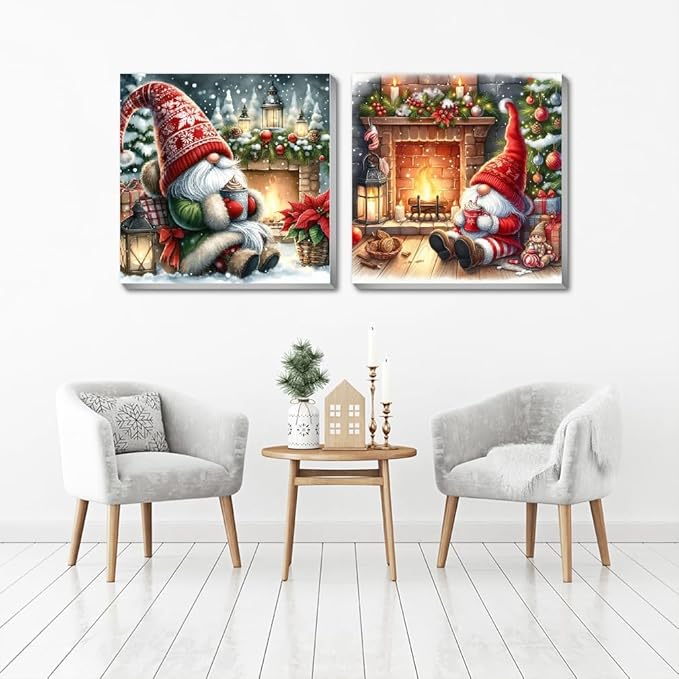 NEGEKFKX 2 Pack Gnome Paint by Numbers Kit for Adults Beginner with Framed,Christmas Easy Adult Paint by Number Kits on Canvas DIY Painting for Beginners Art by Numbers for Home Wall Decor 10x10 Inch