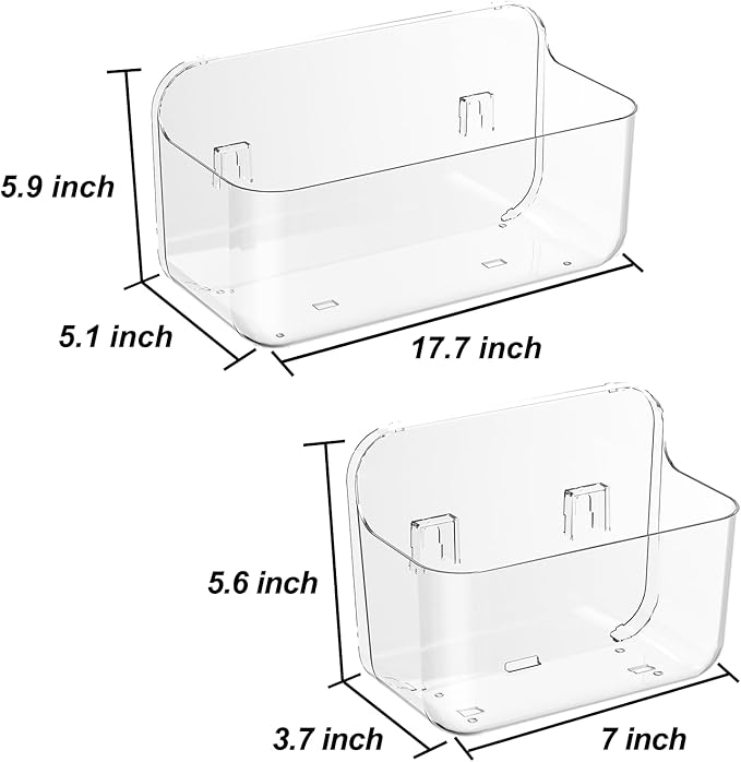 ZEXALOR Wall Mounted Storage Organizer Bins Organizing Shelf Basket Clear Plastic Makeup Organizer Adhesive Hanging Bin Fridge Organizer for Bathroom,Kitchen,Cabinet,Pantry,Countertops (XL+L)