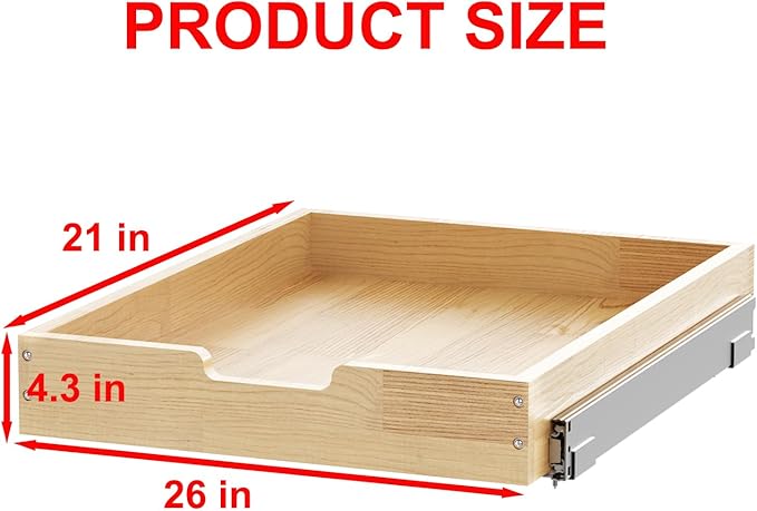 Sikarou Wood Pull Out Cabinet Organizer 26" W x 21" D, Heavy-Duty Sliding Drawers for Inside Cabinets Storage and Organization for Kitchen, Pantry, Bathroom