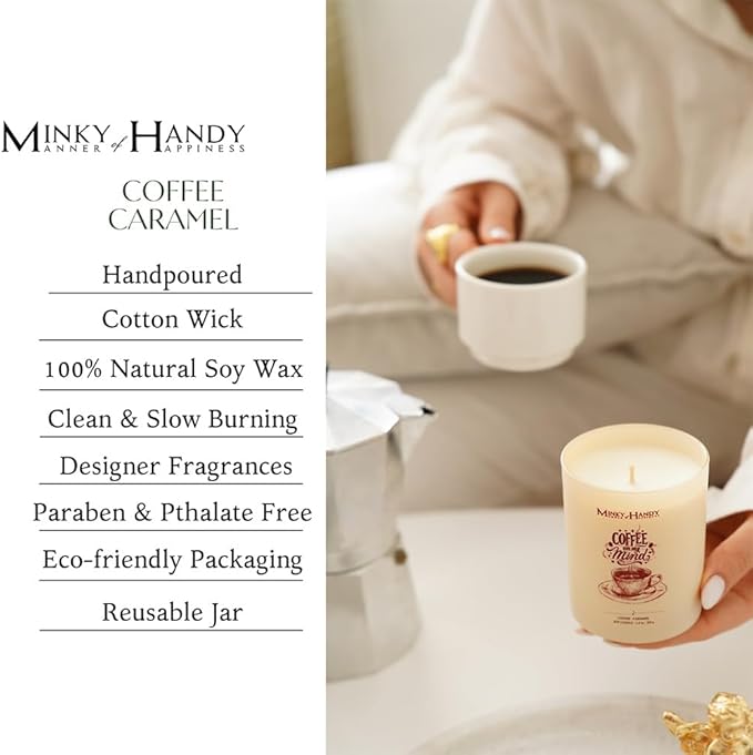Natural Soy Coffee Caramel Scented Jar Candle - Non Toxic - Coffee Lover Gifts