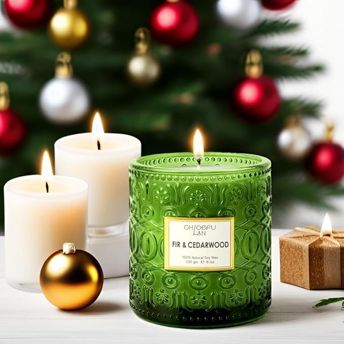 Chloefu LAN Fir & Cedarwood Scented Candle Gift, Christmas Festival Candles, Large Luxury Scented Soy Jar Candle with up to 55 Hour Long Lasting, Highly Scented, 8.1ozs
