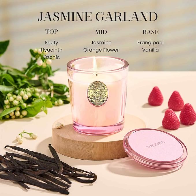 M&SENSE Natural Soy Candle | Jasmine & Pink | 9.2 oz, 50H Burn Time | Candle Gift for Her | Scented Candle for Valentine’s Day