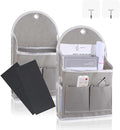 2 Pack Wall Hanging Storage Bag with Pockets, Locker Organizer Basket with Sticky Hook, Fabric Wall Organizer, Waterproof Hanging Bag for Closet Door Bedroom Bathroom Office Home Kitchen(Grey)