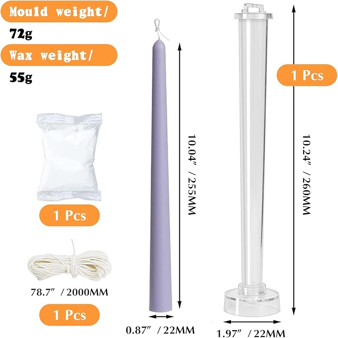 1-Pack Classic Tall Taper Candle Mold,Clear Plastic Pillar Candlestick Mold for Church Christmas Candlelight Dinner Valentine's Day (10.24inch)
