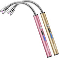 RONXS Lighter Electric Lighter Rechargeable Arc Type C Candle Lighters with LED Battery Display, Flexible Neck Windproof Flameless Plasma Long Lighters for Candle BBQ Camping (Pink&Gold)