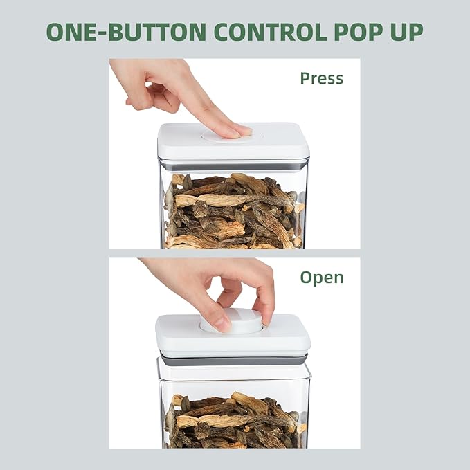 Food Airtight Containers storage with Lids 3 Pack (1800ml + 1200ml + 500ml) One Button Open/POP UP/Kitchen Storage Organization for Coffee Tea Brown Sugar Cereals