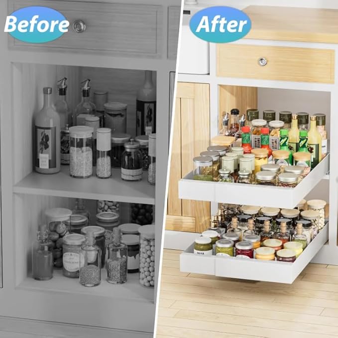 Pull out Cabinet Organizer, Slide out Drawers for Kitchen Cabinets, Adhesive Nano Film, No Drill Install, DIY - adjustable - Expandable - Kitchen accessories – Home Essentials (12.6"~20.5") 1PC