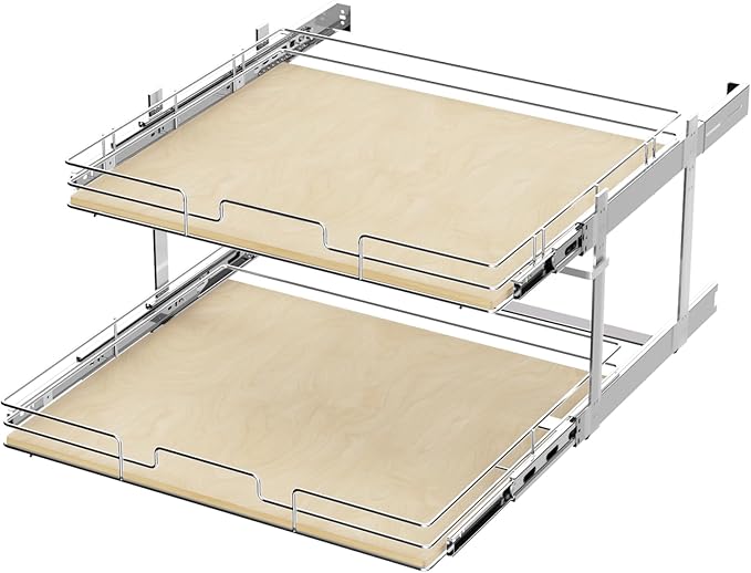 ROOMTEC 2 Tier Individual Pull Out Cabinet Organizer 28½"W x 21½"D, Slide Out Wood Shelves Organizers, Pull Out Drawers Organization and Storage for Kitchen Cabinet