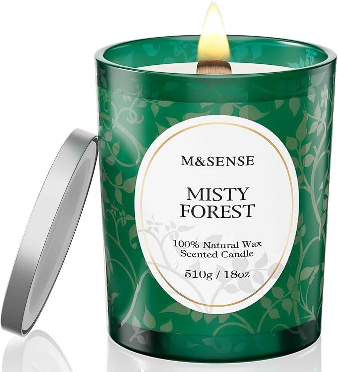 M&SENSE Eucalyptus Pine Soy Candle, Cracking Wooden Wick 18oz 100 Hours Slow Burning Non Toxic, Winter Aromatherapy Candle for Home Fragrance Relaxation, Housewarming Gifts for Men & Women