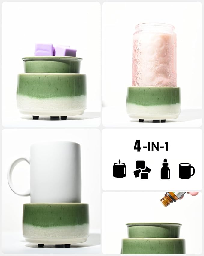 Ceramic Electric Wax Melt Warmer & Cube Oil Melter Cute Small Warmers Aromatherapy for Home Decorative Burner Melts Scented Candle Tart Scent Warm Fragrance (ice Green)