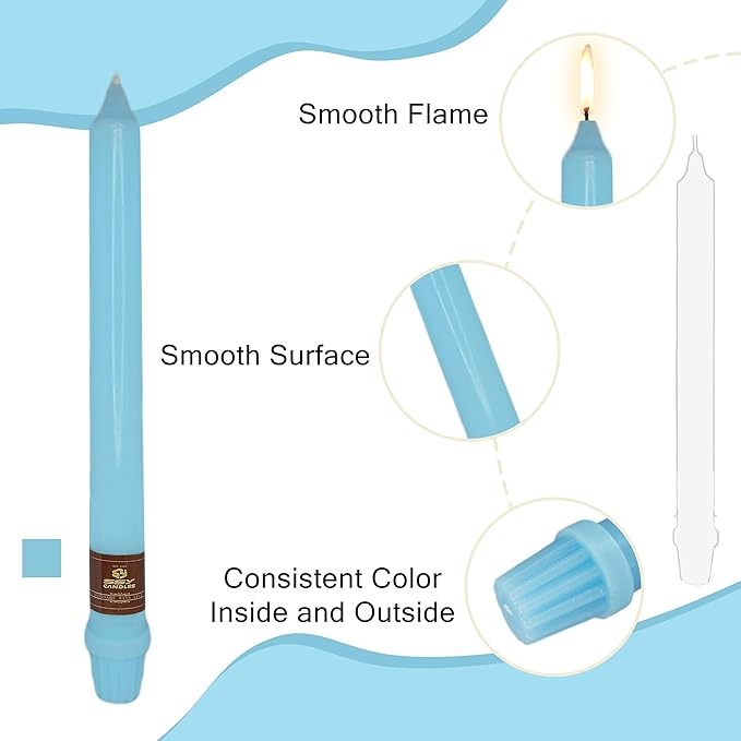 Light Blue Taper Candle 10 Inch Long Candlesticks Unscented Dripless Tapered Candle Set for Home Decor Wedding Party Dinner Candles, 4 Pack