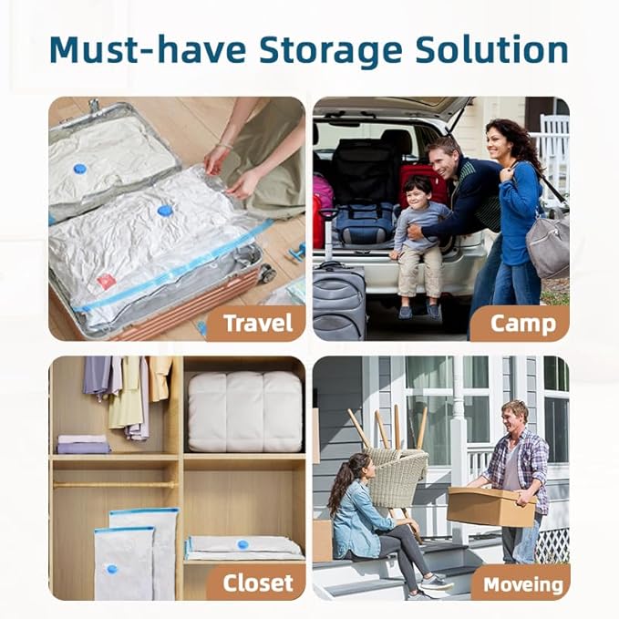 10 Pack Vacuum Storage Bags with Hand Pump,Double zipper sealing, 2 Jumbo + 4 Large + 4 Medium Vacuum Seal Bags for Clothing,Blankets,Comforters (10, Hand Pump)
