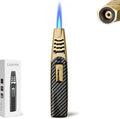 Torch Lighter, Butane Lighter, Adjustable Big Jet Flame Butane Torch, Windproof Refillable Gas Long Torch Lighter with Safety Lock for Candle Grill Camping BBQ Kitchen Soldering, Gas Not Included