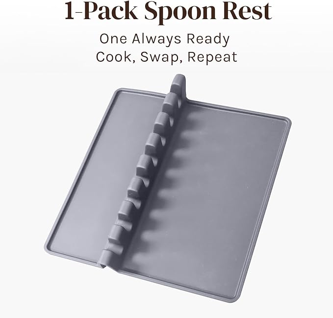 Cooler Kitchen Gray Silicone Spoon Rest for Stove Top with Drip Pad (1 Pack) - Extra Large Heat-Resistant, BPA-Free Utensil Rest for Kitchen Counter - Utensil Holder for Spatulas, Tongs, Ladles