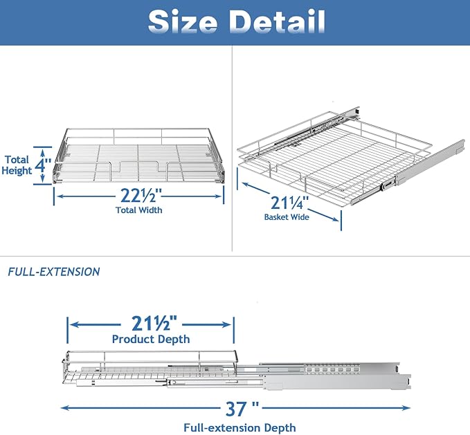 LOVMOR Pull Out Cabinet Organizer and Storage 22½" W x 21½" D, Slide Out Shelves for Kitchen Cabinets
