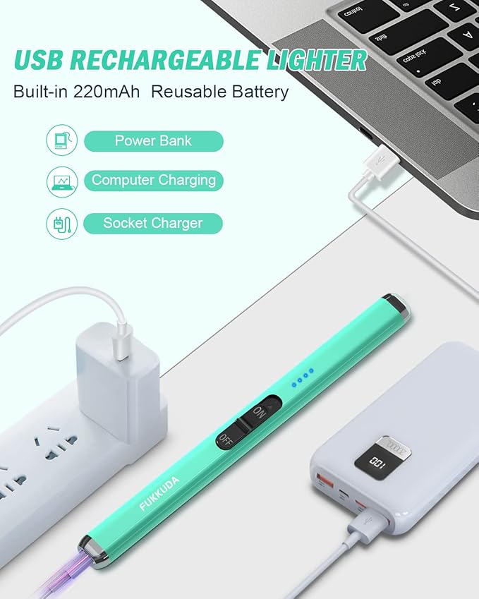 【Upgraded】 Dual Arc Electric Candle Lighter Rechargeable USB Lighter Plasma Arc Lighters for Candle (Teal Blue)
