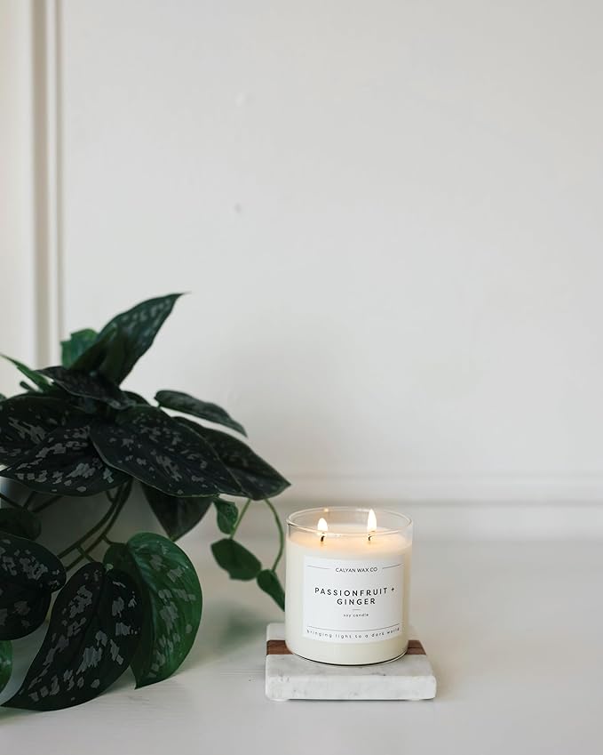 Calyan Wax Co. Passionfruit & Ginger 2 Wick Scented Candle - 37 Hour Burn - Luxury Non Toxic Soy Wax Candles - Long Lasting Large Glass Jar Candle for Home - 8.8oz