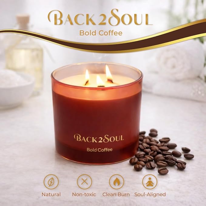 Non Toxic Candles 13.4 oz 50 Hours Burn Time, Scented Soy Candles, Clean Burning, Safe Non Toxic Design (Bold Coffee)