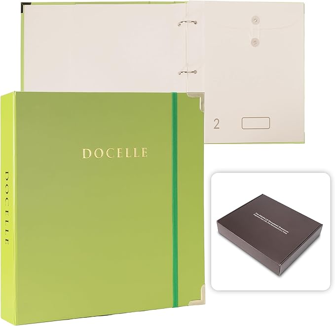 3-Ring Folder Organize Sturdy Hardboard Important Document Organizer with Expanding Pockets for Home, School, Office Use (Green)