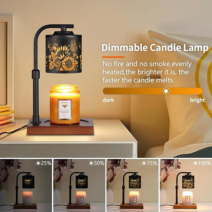 Candle Warmer Lamp with Adjustable Height Dimmable for New Home Decor Electric Candle Warmer for Jar Candles Birthday Gifts for Women Mom(Sunflower)