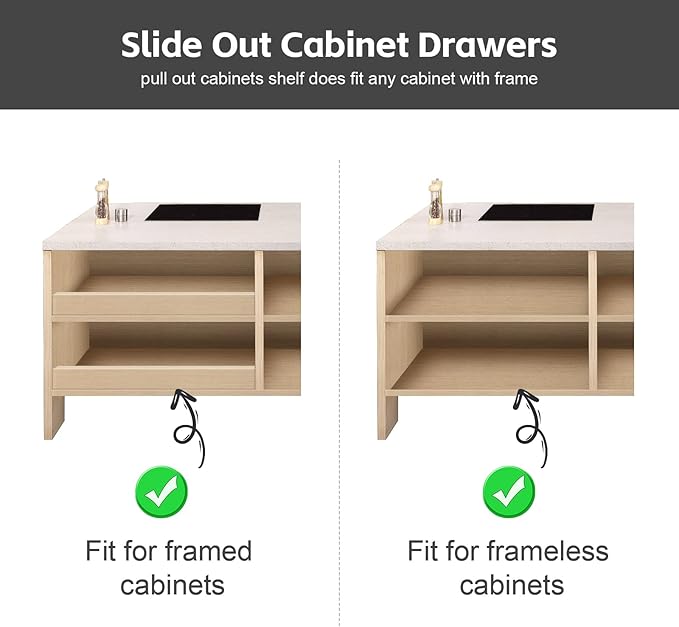2Pack Expandable Pull Out Cabinet Organizer 21" Deep - Sliding Drawer Organizer Roll Out Shelves Adhesive - Adjustable Width 15.2"-26.2" W (Grey)