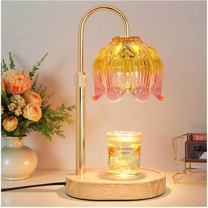 Flower Candle Warmer Lamp for Jar Candles with Timer & Dimmer, Adjustable Height Fits Large Jars up to 7.08" Tall, Flameless Wax Warmer, Cozy Bedroom Home Decor, Gift for Mom Women,Light Pink