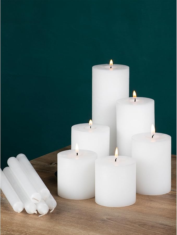 CANDWAX White Taper Candles Pack of 12 - Slow Burning Dripless Unscented Straight Candles 10 inch - Ideal for Dinner Table - Smokeless Long Candlesticks