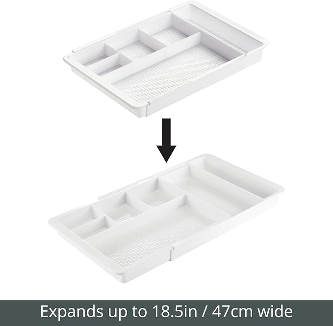 mDesign Expandable Plastic Drawer Organizer and Storage Container for Office Supplies - Gel Pen Pencil, Marker, Stationary, Desk Supply Holder for Drawers and Desktop - Lumiere Collection - White