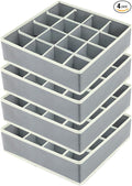 Joyoldelf Sock Drawer Organizer Divider Underwear Organizer 16-cell Fabric Dresser Drawer Organizers Storage Boxes for Socks Lingerie, Handkerchiefs, Ties 4 Pack (Grey)