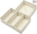 Drawer Organizer Set of 4 Beige - Fabric Storage Bins for Clothes, Underwear, Socks & Bras - 11" Dresser Dividers for Bedroom Closet
