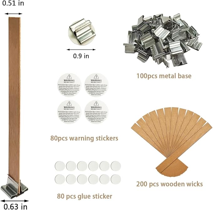 460 PCS Wooden Candle Wicks for Candle Making 200pcs Natural Candle Wood Wicks with 100 Stands Wick Stickers Candle Cores for DIY Candle Making Craft
